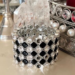 Vintage Black and White Rhinestones Elastic Bracelet